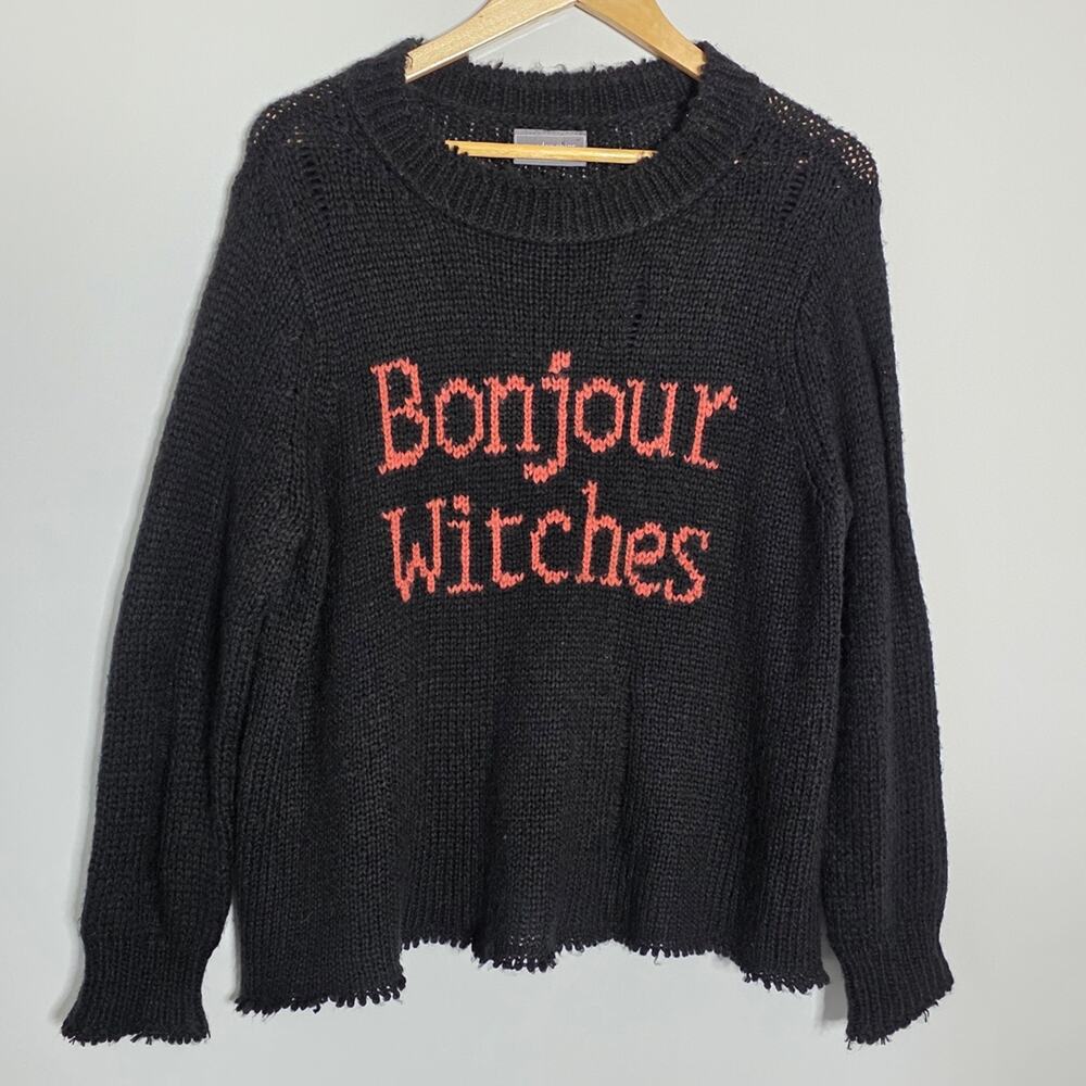 Wooden Ships Distressed Bonjour Witches Sweater Size XS Oversized Casual